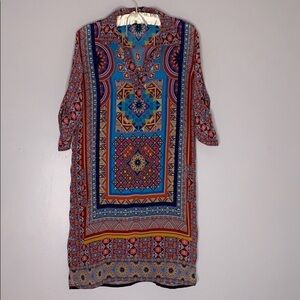 Tolani Silk Mandala Tunic Dress relaxed small women’s knee length long sleeve